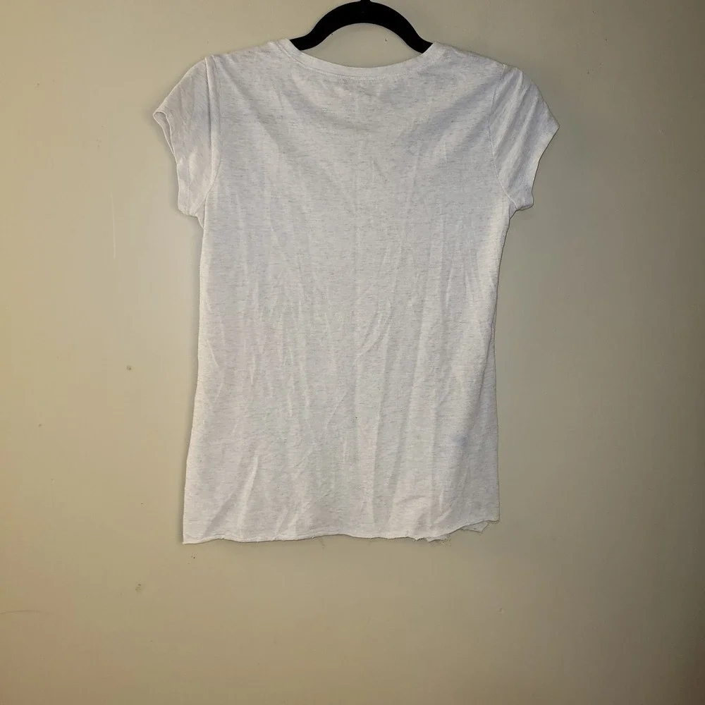 Girls Bonjour Paris Pug Graphic T Shirt White Short Sleeve‎ Raw Hem Size 14 16